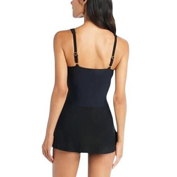 NWT Beyond Control Womens Grommet-Detail Square-Neck Swim Dress Black 12 - Picture 2 of 8